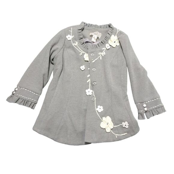 Nick & Mo Anthropologie Women's Grey 3/4 Sleeve Wool Blend Jacket Floral Patch M - Picture 2 of 7